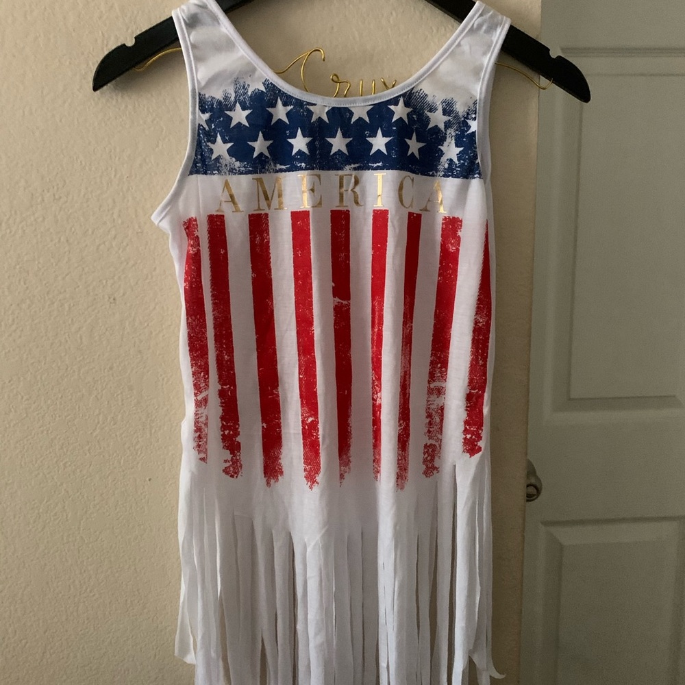 🇺🇸 American flag tank with fringe♥️